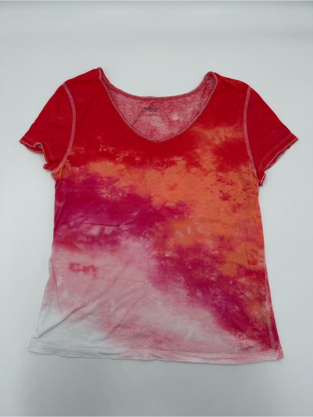 Relativity Tie-Dye Scoop Neck Tee in Red, Orange, Pink, White L